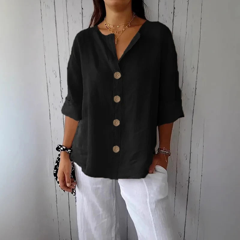 Women's Loose Cotton Linen Button Blouse Casual Breathable Work Top