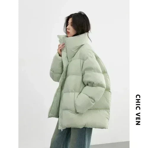 Women's Long Down Jacket Lightweight Winter Coat Chic Ven Black Light Green