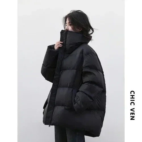 Women's Long Down Jacket Lightweight Winter Coat Chic Ven Black Light Green