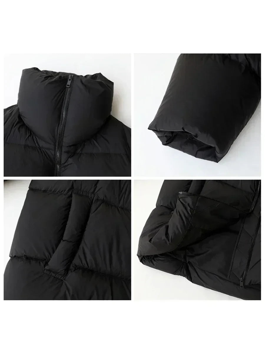Women's Long Down Jacket Lightweight Winter Coat Chic Ven Black Light Green