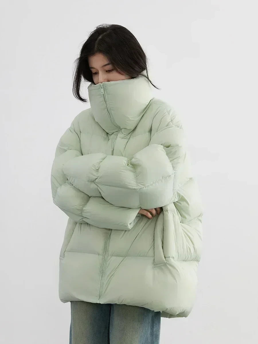 Women's Long Down Jacket Lightweight Winter Coat Chic Ven Black Light Green