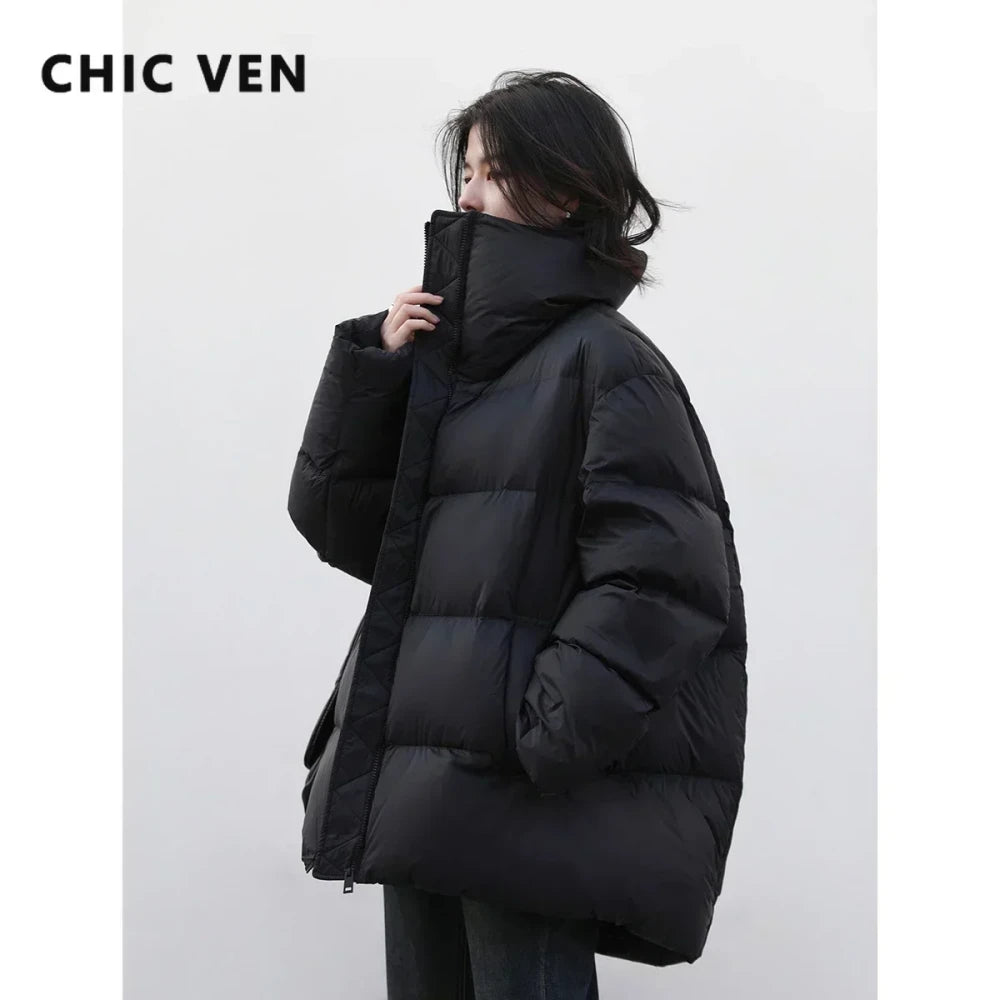Women's Long Down Jacket Lightweight Winter Coat Chic Ven Black Light Green