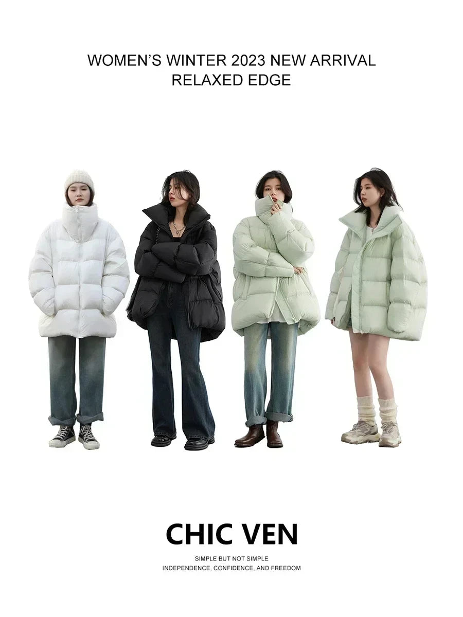 Women's Long Down Jacket Lightweight Winter Coat Chic Ven Black Light Green