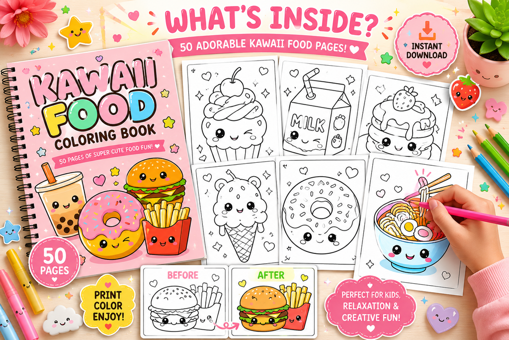 50-Page Kawaii Food Coloring Book