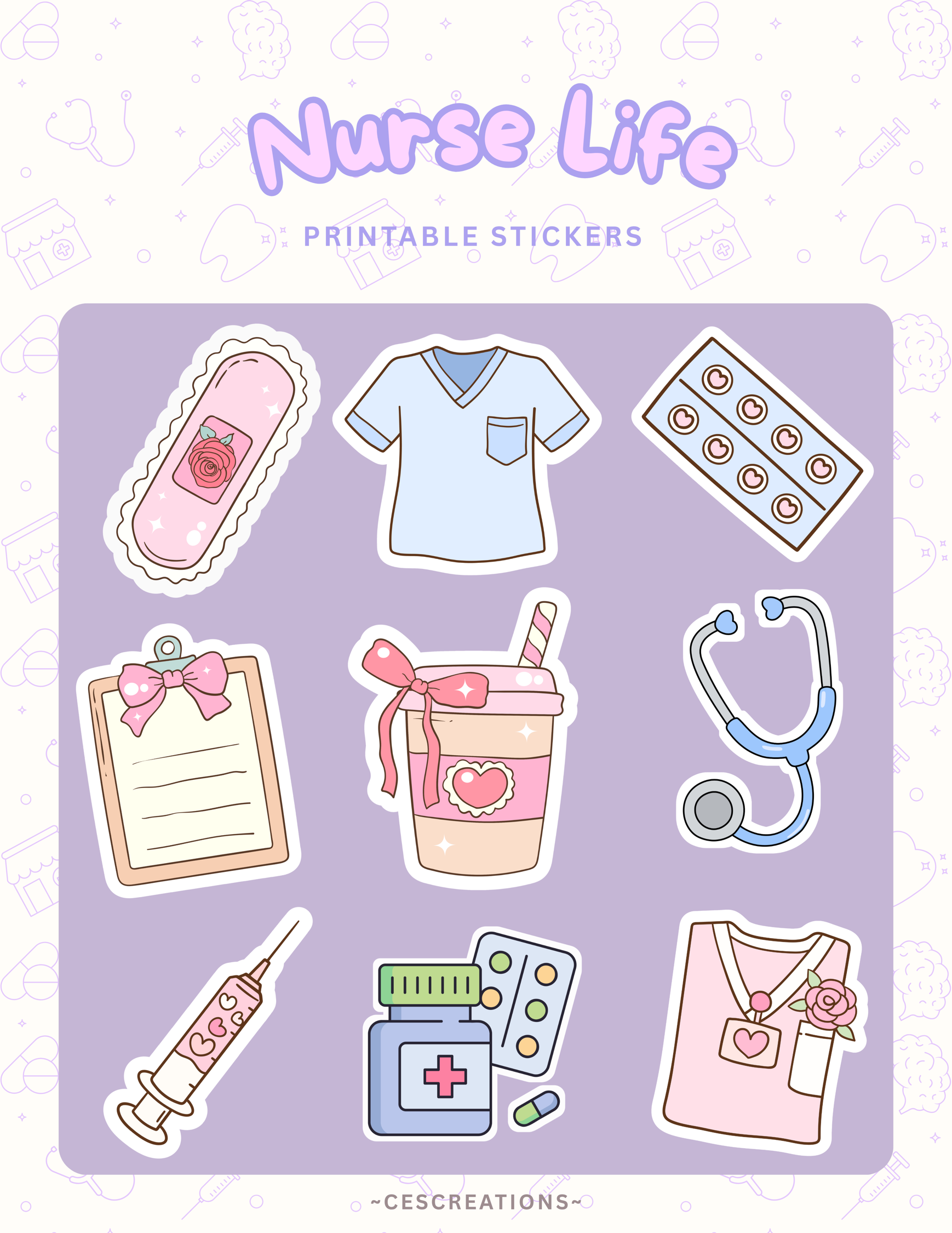 25-Page Themed Stickers Collection - printable digital sticker sheet