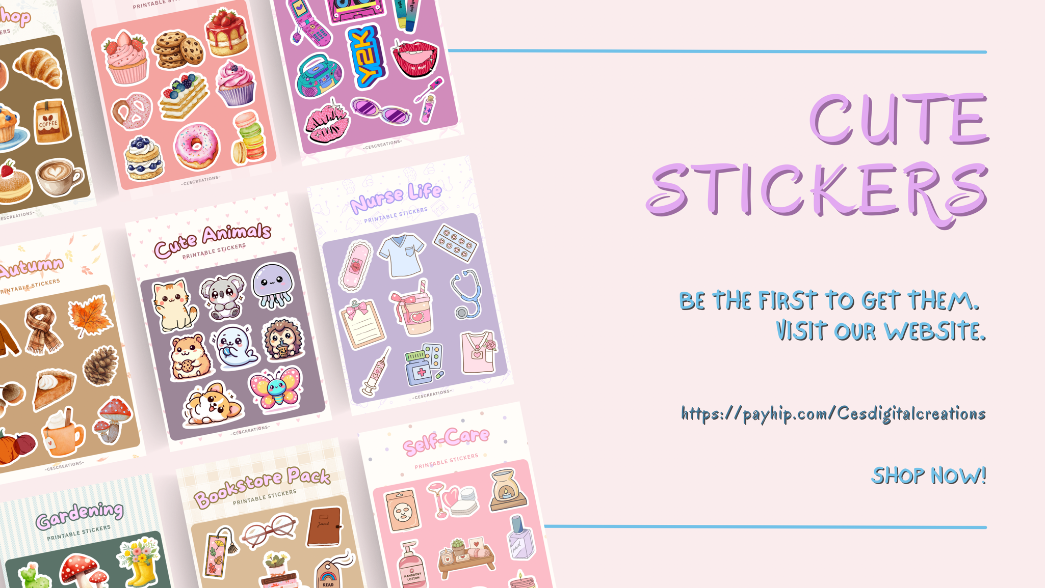 25-Page Themed Stickers Collection - printable digital sticker sheet