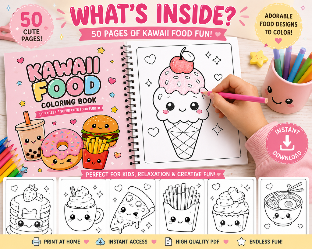50-Page Kawaii Food Coloring Book