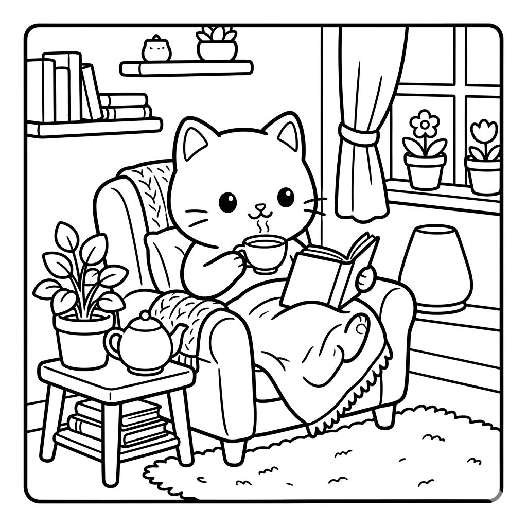 Cozy Kawaii Coloring Book – 50 Pages Ready to Print (8.5x8.5 in)