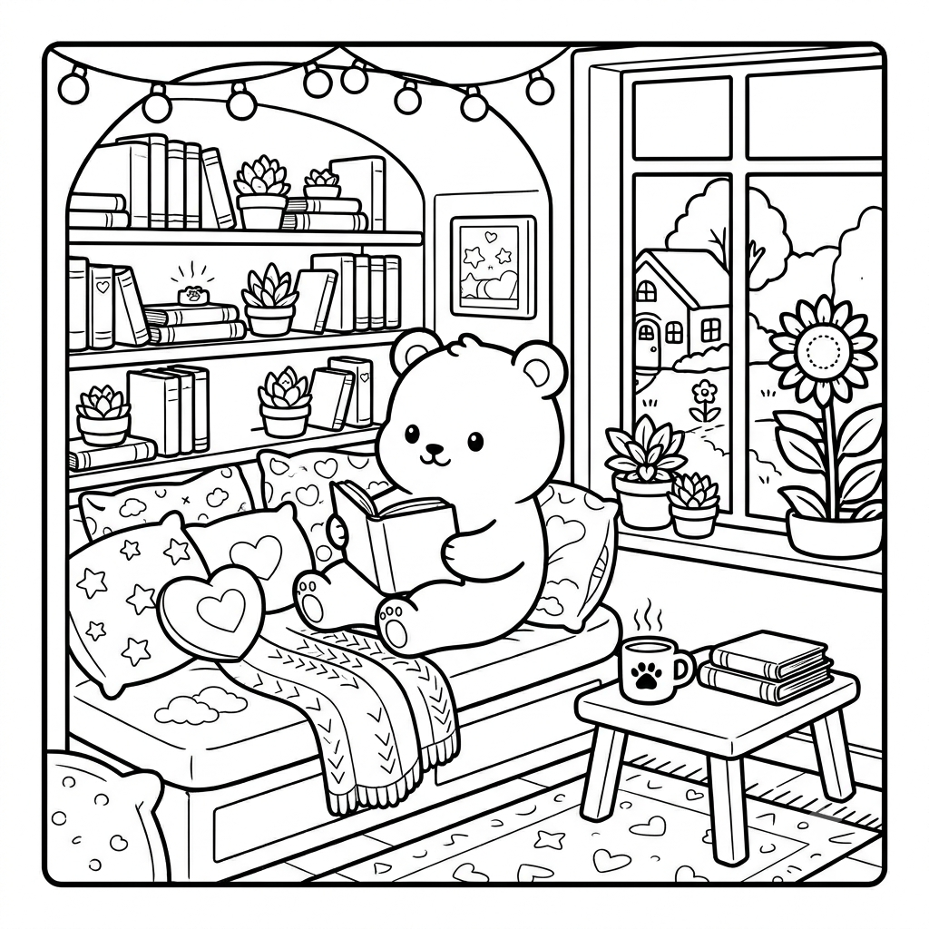 Cozy Kawaii Coloring Book – 50 Pages Ready to Print (8.5x8.5 in)