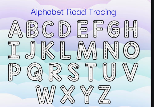 Alphabet road tracing letters on a colorful background