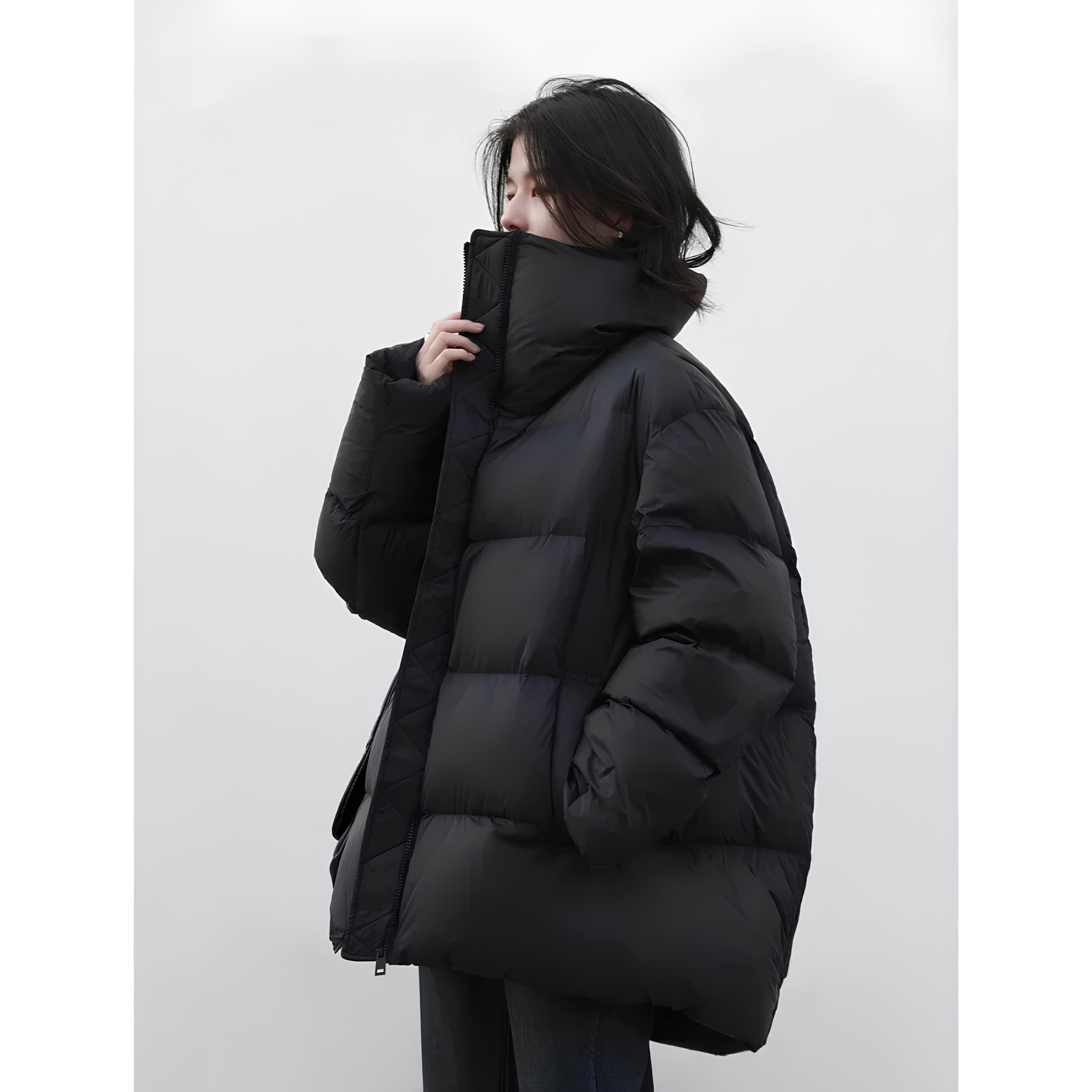 Women's Long Down Jacket Lightweight Winter Coat Chic Ven Black Light Green