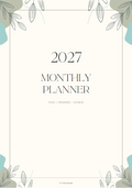 Green Sage Minimal Monthly Planner 2027